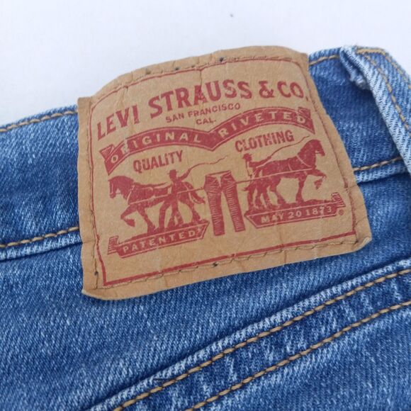 Levi Wedgie Straight Distressed Jeans-Size 25-Button Fly-Medium Wash-Mid Rise - Picture 8 of 11